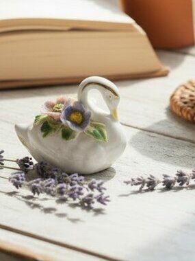 Vintage Royal Adderley Swan Decorated with Flower Bouquet‎ Bone China